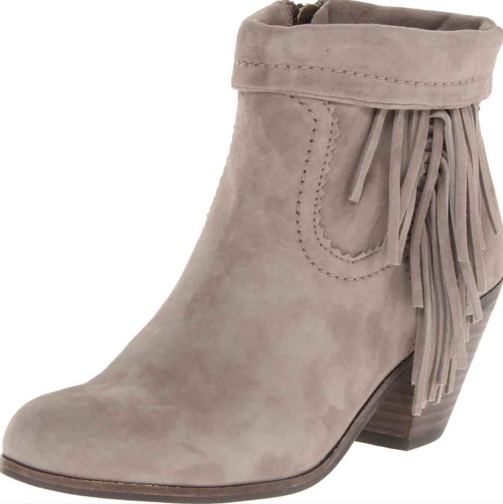 Sam Edelman Louie Taupe Suede Fringe Bootie Size 9.5